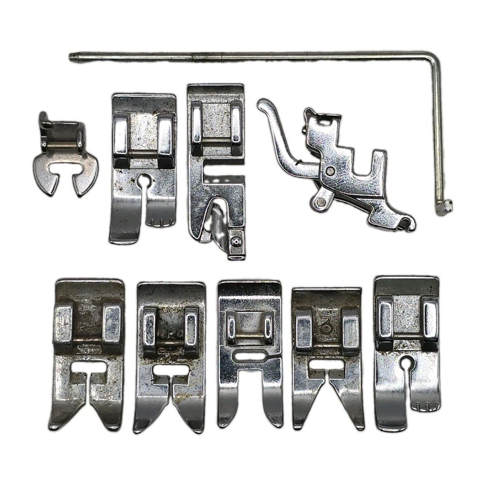 Vintage Sewing Machine Snap On Presser Feet Lot 10 Pc Adapter Seam Guide Set